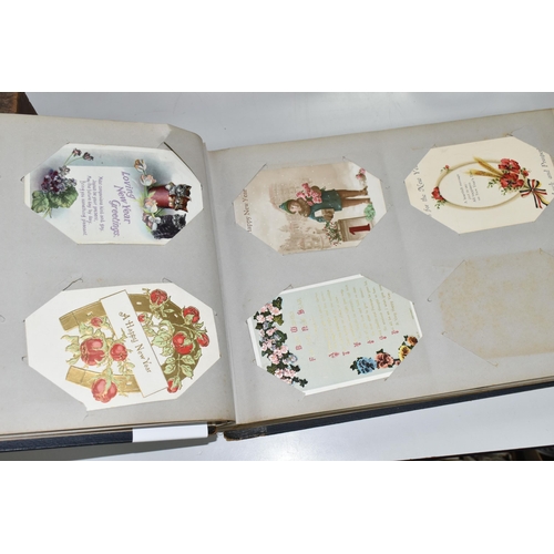 470 - TWO POSTCARD ALBUMS containing approximately 392 early 20th century Postcards subjects include senti... 