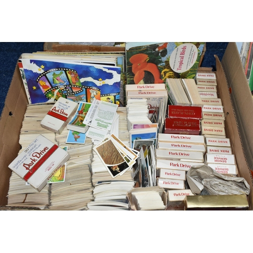 473 - THREE BOXES OF EPHEMERA containing a large collection of trade cards, full, part sets and odds in 6d... 