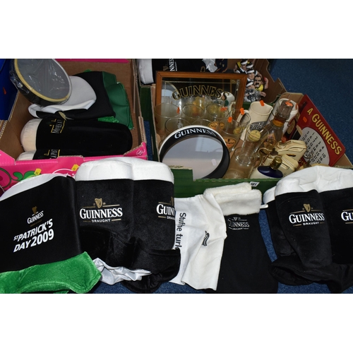 481 - THREE BOXES OF GUINNESS RELATED SUNDRIES AND ST. PATRICK'S DAY NOVELTY ITEMS, to include advertising... 