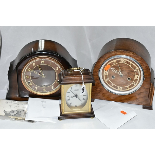 489 - TWO MANTEL CLOCKS AND ONE CARRIAGE CLOCK, comprising a Staiger chrometron quartz carriage clock, hei... 