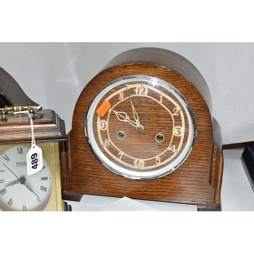 489 - TWO MANTEL CLOCKS AND ONE CARRIAGE CLOCK, comprising a Staiger chrometron quartz carriage clock, hei... 