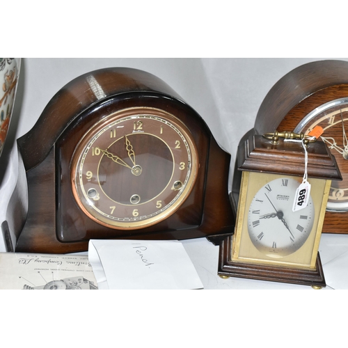 489 - TWO MANTEL CLOCKS AND ONE CARRIAGE CLOCK, comprising a Staiger chrometron quartz carriage clock, hei... 