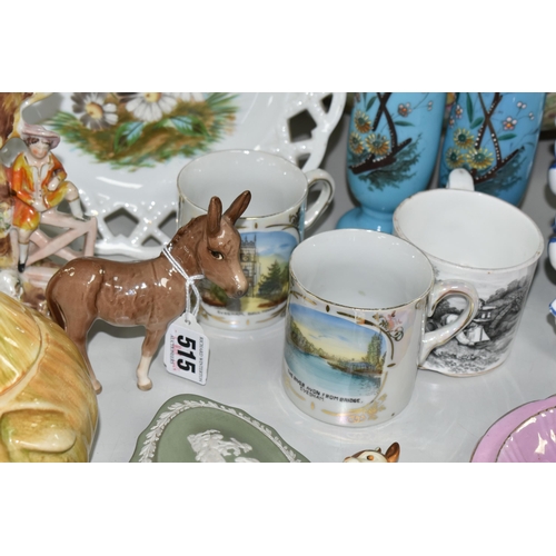 515 - A GROUP OF CERAMICS AND GLASS WARE, to include a Beswick Donkey Foal model no 2110, a Beswick Chamoi... 