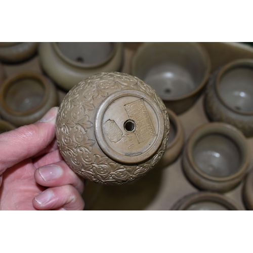 526 - TWO BOXES AND LOOSE DOULTON LAMBETH SILICON WARES, to include small plant pots and jardinieres, all ... 