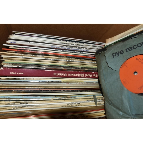 529 - SIX BOXES OF BOOKS, LP RECORDS, SINGLES & CDS containing over 100 miscellaneous book titles in hardb... 