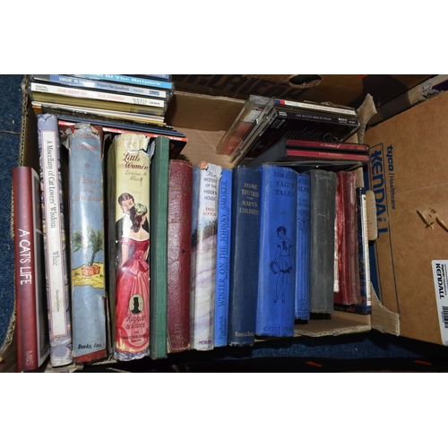 529 - SIX BOXES OF BOOKS, LP RECORDS, SINGLES & CDS containing over 100 miscellaneous book titles in hardb... 