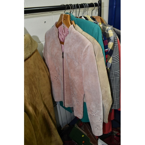 533 - THREE BOXES AND LOOSE VINTAGE CLOTHING, to include a ladies' cream and apricot striped fur jacket, a... 