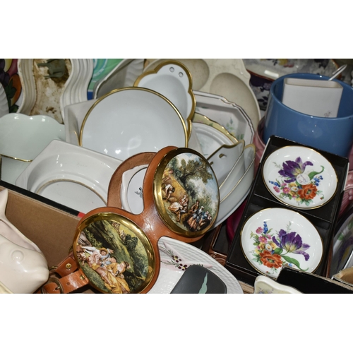 536 - TWO BOXES AND LOOSE CERAMICS AND ORNAMENTS, to include Capodimonte rose ornaments, a Cloisonné trink... 