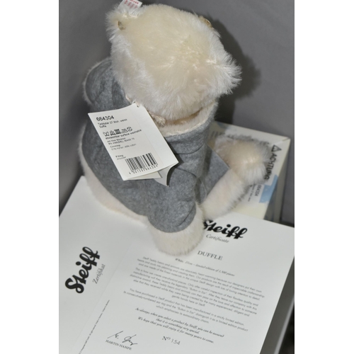 555 - A BOXED STEIFF LIMITED EDITION BEAR, comprising 'Duffle' 664304, white, height 27cm, 154/1500, with ... 