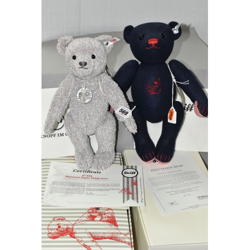 569 - TWO BOXED LIMITED EDITION STEIFF TEDDY BEARS, comprising 'Platinum Paper Teddy Bear', jointed with p... 