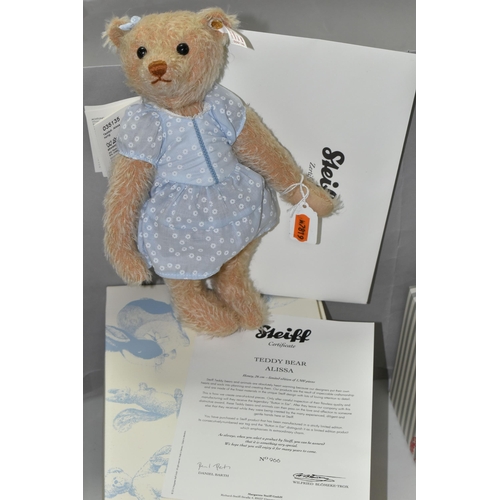 572 - A BOXED LIMITED EDITION STEIFF 'ALISSA' TEDDY BEAR, jointed with honey mohair and cotton 'fur', wear... 