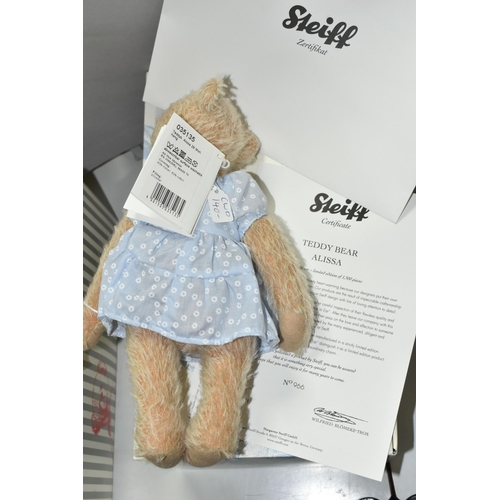 572 - A BOXED LIMITED EDITION STEIFF 'ALISSA' TEDDY BEAR, jointed with honey mohair and cotton 'fur', wear... 