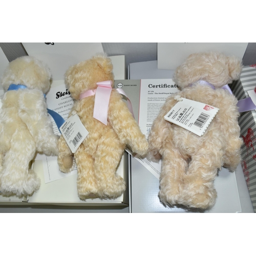 577 - THREE BOXED LIMITED EDITION STEIFF TEDDY BEARS, produced to celebrate the births of Prince George, P... 