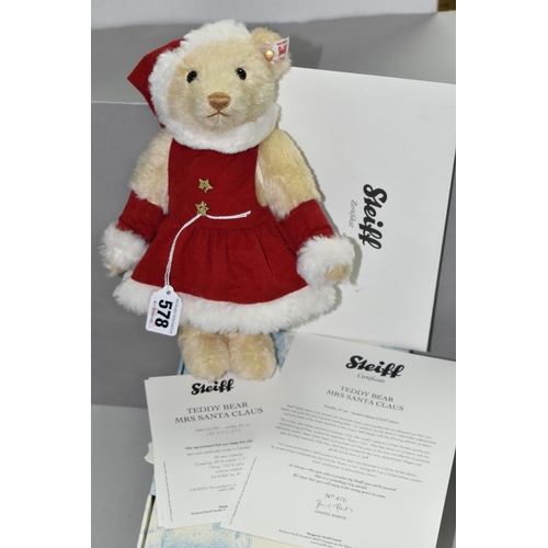 578 - A BOXED LIMITED EDITION STEIFF 'MRS SANTA CLAUS' MUSICAL TEDDY BEAR, jointed with vanilla mohair and... 