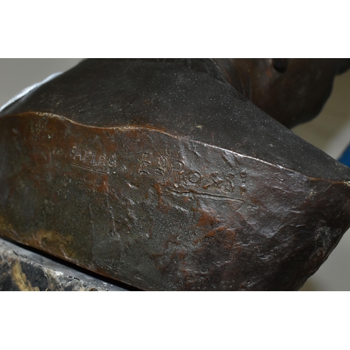 599 - A HOLLOW BRONZE BUST OF A YOUNG SMILING BOY,  inscribed E. Rossi, Naples verso, probably Eduardo Ros... 