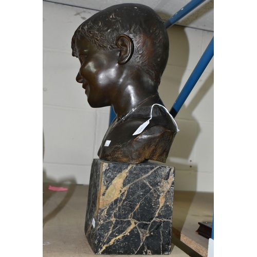 599 - A HOLLOW BRONZE BUST OF A YOUNG SMILING BOY,  inscribed E. Rossi, Naples verso, probably Eduardo Ros... 