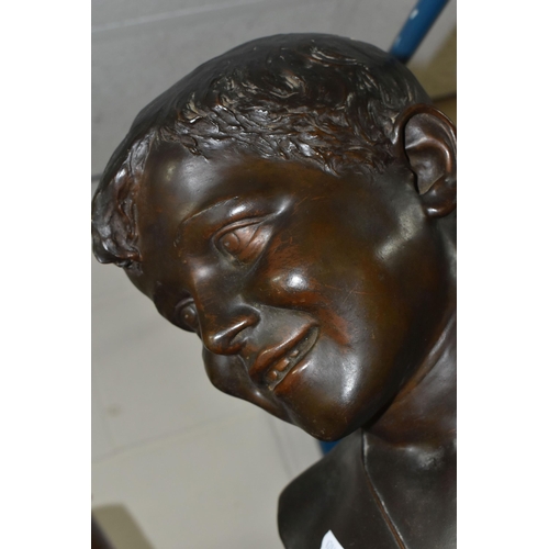 599 - A HOLLOW BRONZE BUST OF A YOUNG SMILING BOY,  inscribed E. Rossi, Naples verso, probably Eduardo Ros... 