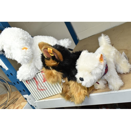 601 - THREE STEIFF COLLECTORS DOGS, comprising a boxed 'Wuff Hund' 084416, a 'Herkules Yorkshire Terrier' ... 