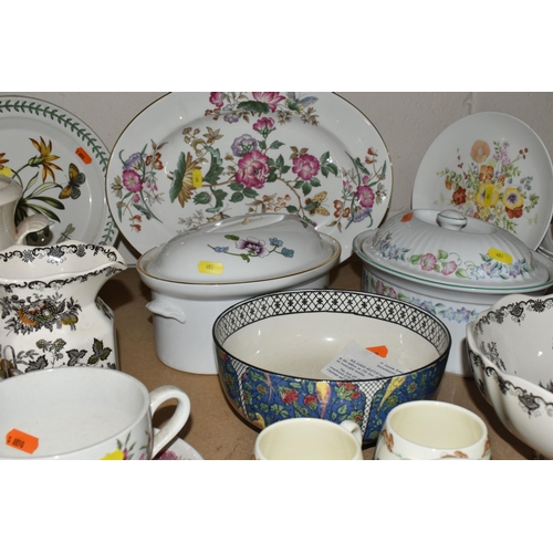 603 - A SELECTION OF NAMED CERAMICS, to include Royal Doulton Bunnykins, Wedgwood Peter Rabbit, Masons Fru... 