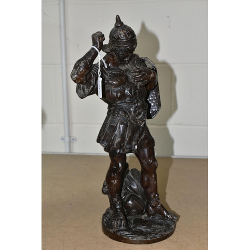 616 - A BRONZED SPELTER FIGURE OF AN ANCIENT ROMAN WARRIOR, height 40cm (1) (Condition Report: patches of ... 