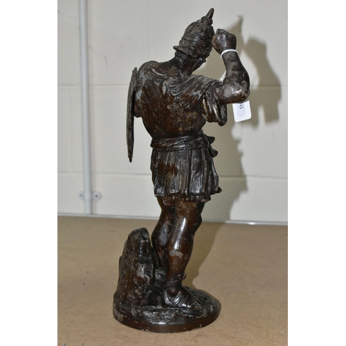 616 - A BRONZED SPELTER FIGURE OF AN ANCIENT ROMAN WARRIOR, height 40cm (1) (Condition Report: patches of ... 