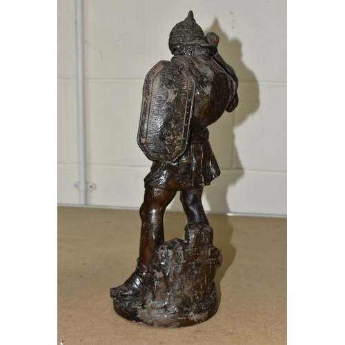 616 - A BRONZED SPELTER FIGURE OF AN ANCIENT ROMAN WARRIOR, height 40cm (1) (Condition Report: patches of ... 