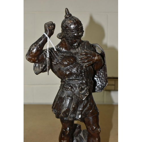 616 - A BRONZED SPELTER FIGURE OF AN ANCIENT ROMAN WARRIOR, height 40cm (1) (Condition Report: patches of ... 