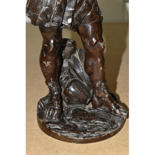 616 - A BRONZED SPELTER FIGURE OF AN ANCIENT ROMAN WARRIOR, height 40cm (1) (Condition Report: patches of ... 