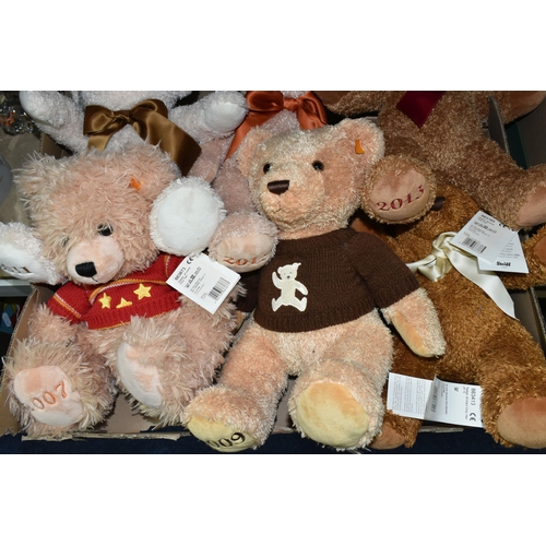 621 - ONE BOX OF SIX STEIFF 'COSY YEAR' BEARS, comprising 2007, 2009, 2010, 2011, 2012, 2013, plush bears,... 