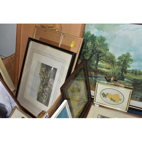 623 - A SMALL QUANTITY OF PAINTINGS AND PRINTS ETC, to include three landscape oils on board signed Satchw... 