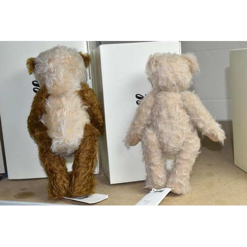 627 - TWO BOXED STEIFF TEDDY BEARS, comprising Cookie, jointed with mohair and cotton covering, gold colou... 