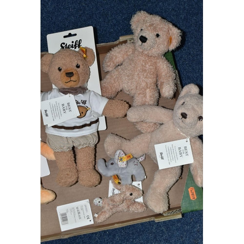 629 - A BOX OF STEIFF 'BEST FOR BABY' SOFT TOYS, comprising Issy Donkey no 238581, Tigger no 290084, and S... 