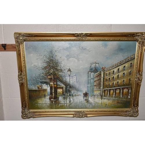 670 - P. ANDREA (20TH CENTURY, CONTINENTAL) Parisian street scene, oil on canvas, signed lower right, 59cm... 