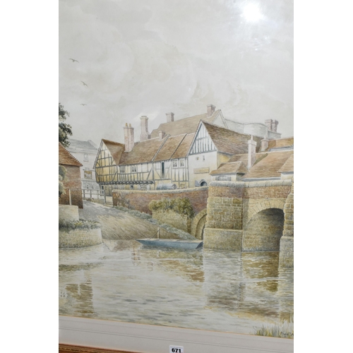 671 - FRED K ADCOCK (BRITISH 20TH CENTURY ) 'King John's Bridge, Tewkesbury', watercolour, signed lower ri... 