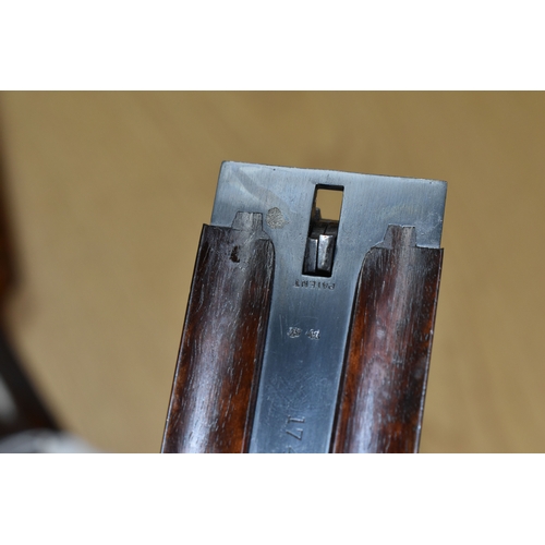 168 - A 12 BORE J. PURDEY & SONS SIDE BY SIDE EJECTOR SHOTGUN, serial no. 17478, figured walnut stock, fol... 