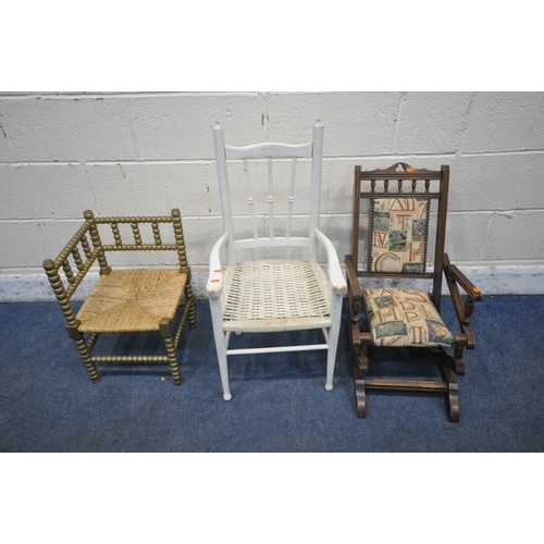 1217 - THREE CHILDS CHAIRS, to include a Morris and Co style bobbin turned corner chair, an oak American st... 