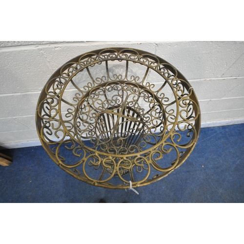 1218 - A GILDED WIRE JARDINIÈRE STAND, with a Corinthian pillar style support, diameter 48cm x height 111cm... 