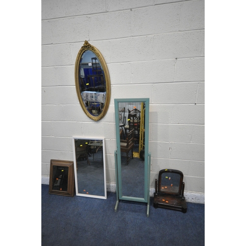 1219 - A VARIETY OF MIRRORS, to include an oval gilt resin bevelled edge wall mirror, 44cm x 88cm, a small ... 