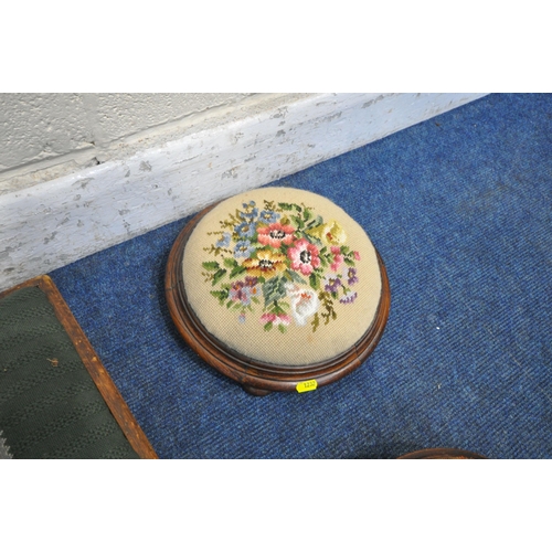 1232 - A VARIETY OF PERIOD STOOLS, to include a pair of Georgian circular footstools, another circular foot... 