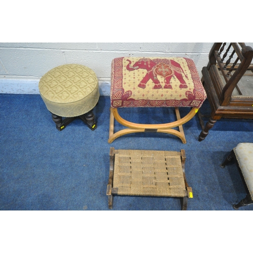 1232 - A VARIETY OF PERIOD STOOLS, to include a pair of Georgian circular footstools, another circular foot... 