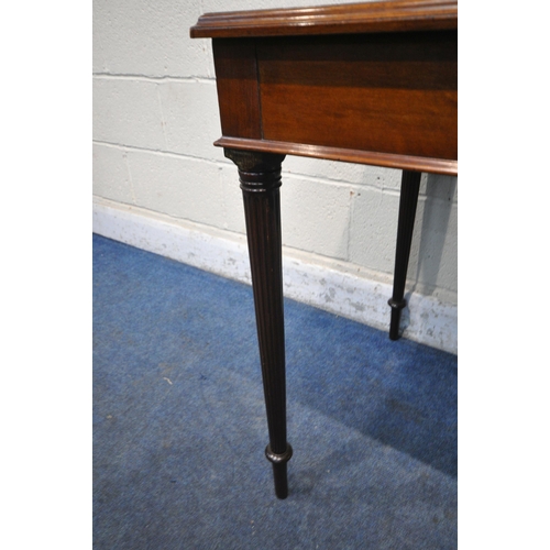 1247 - AN EDWARDIAN MAHOGANY RECTANGULAR CENTRE TABLE, on cylindrical tapered legs, width 92cm x depth 61cm... 