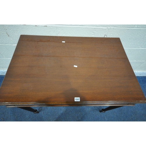 1247 - AN EDWARDIAN MAHOGANY RECTANGULAR CENTRE TABLE, on cylindrical tapered legs, width 92cm x depth 61cm... 