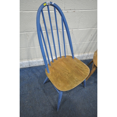 1256 - TWO ERCOL ELM AND BEECH QUAKER BACK CHAIRS (condition report: one partially painted blue, both with ... 