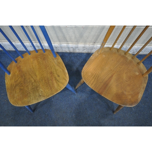 1256 - TWO ERCOL ELM AND BEECH QUAKER BACK CHAIRS (condition report: one partially painted blue, both with ... 