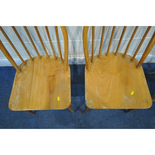 1257 - A PAIR OF ERCOL ELM AND BEECH KITCHEN CHAIRS, along with an Ercol style child's stacking chair (cond... 