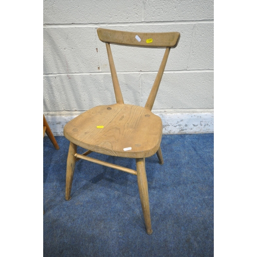 1257 - A PAIR OF ERCOL ELM AND BEECH KITCHEN CHAIRS, along with an Ercol style child's stacking chair (cond... 