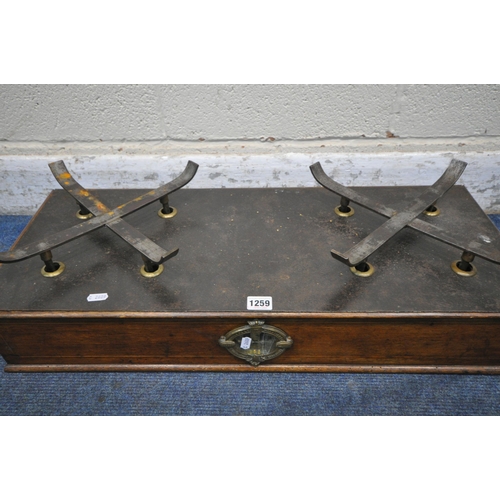 1259 - A SET OF EARLY 20TH CENTURY FRENCH SCALES, with two brass bowls, the brass plaque to front reading '... 