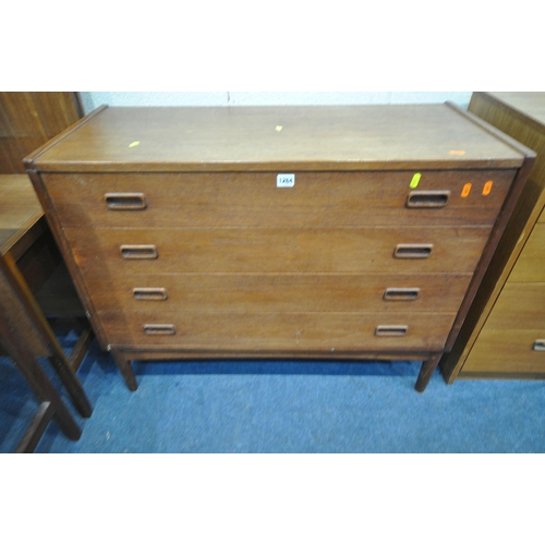 1264 - A MID CENTURY DANISH TEAK CHEST OF FOUR LONG DRAWERS, on cylindrical tapered legs, width 92cm x dept... 