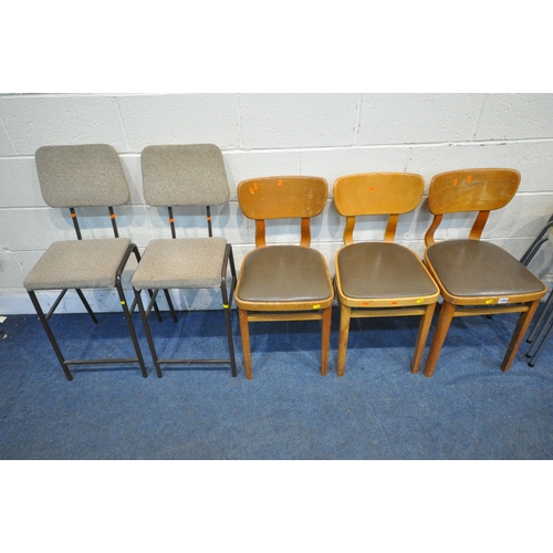 1269 - A VARIETY OF CHAIRS AND STOOLS, to include a set of three Apersite chairs, a pair of tubular metal c... 