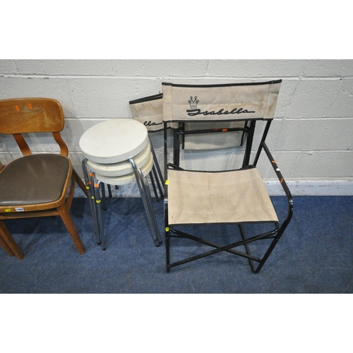 1269 - A VARIETY OF CHAIRS AND STOOLS, to include a set of three Apersite chairs, a pair of tubular metal c... 